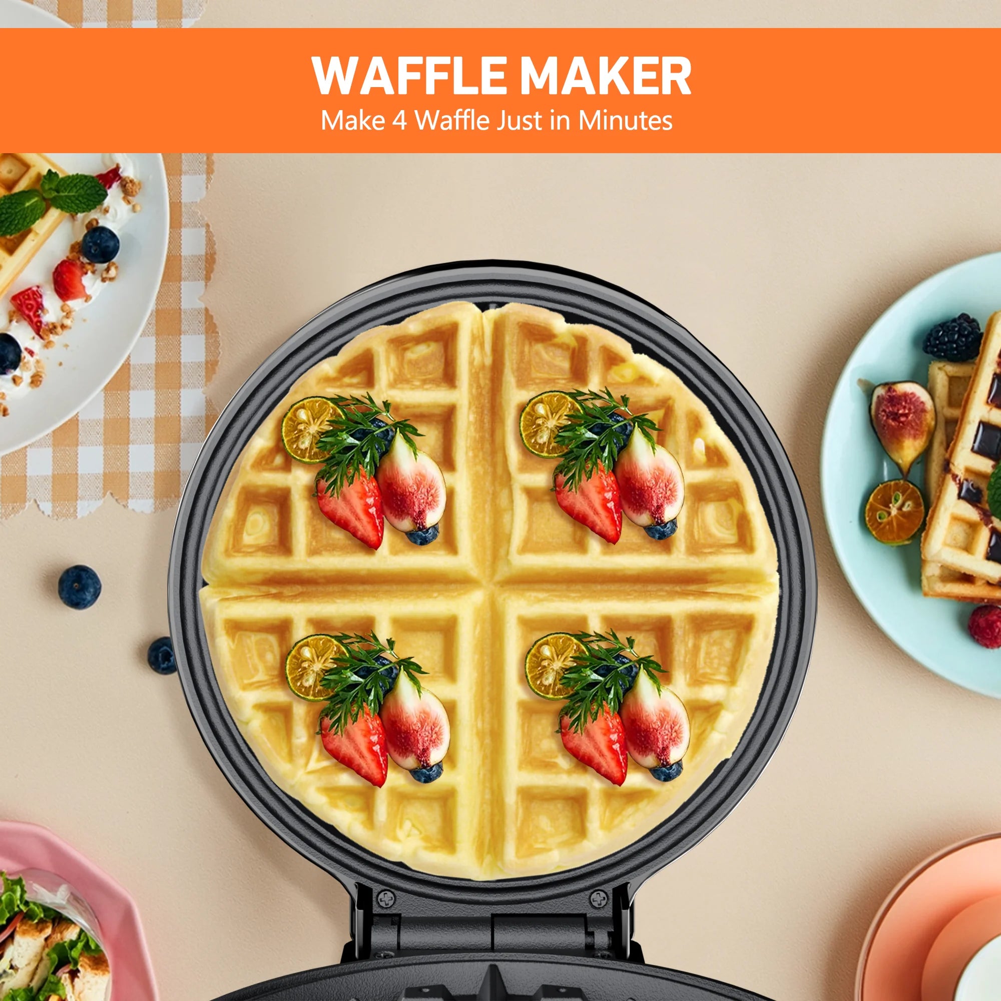 Electric Nonstick 8-inch Waffle Maker, Belgian Waffles, Compact Design,  Easy to Clean, Hash Browns, Snacks, Sandwich, Eggs