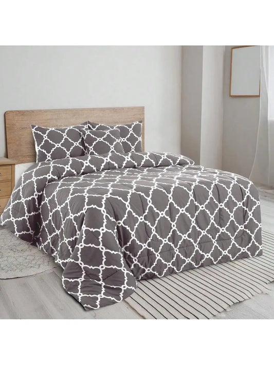LUX Decor Reversible Printed Five Piece Microfiber Comforter Set