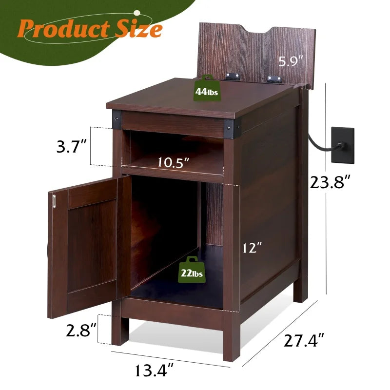 GALAXHERO End Table Charging Station Narrow Side Table Farmhouse Night Stand Storage Living Room Bedroom