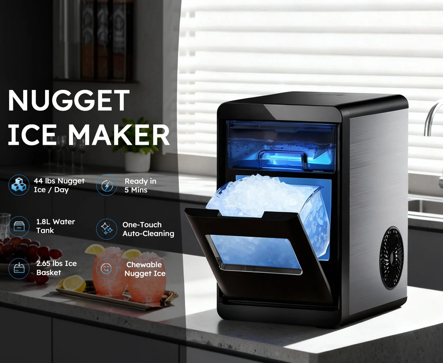 Nugget Ice Maker Countertop 44 Lb Day Pellet Ice Machine