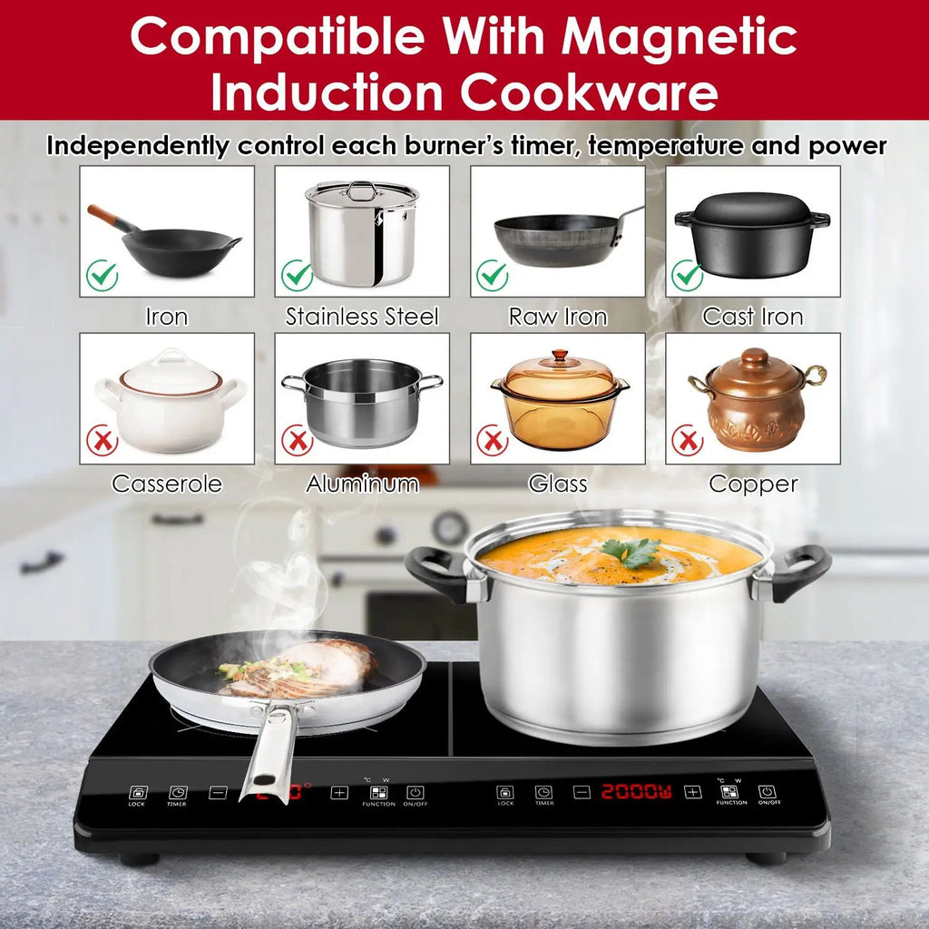 Powerful 4000W Dual Pot Induction Cooktop 110V Fast Heating