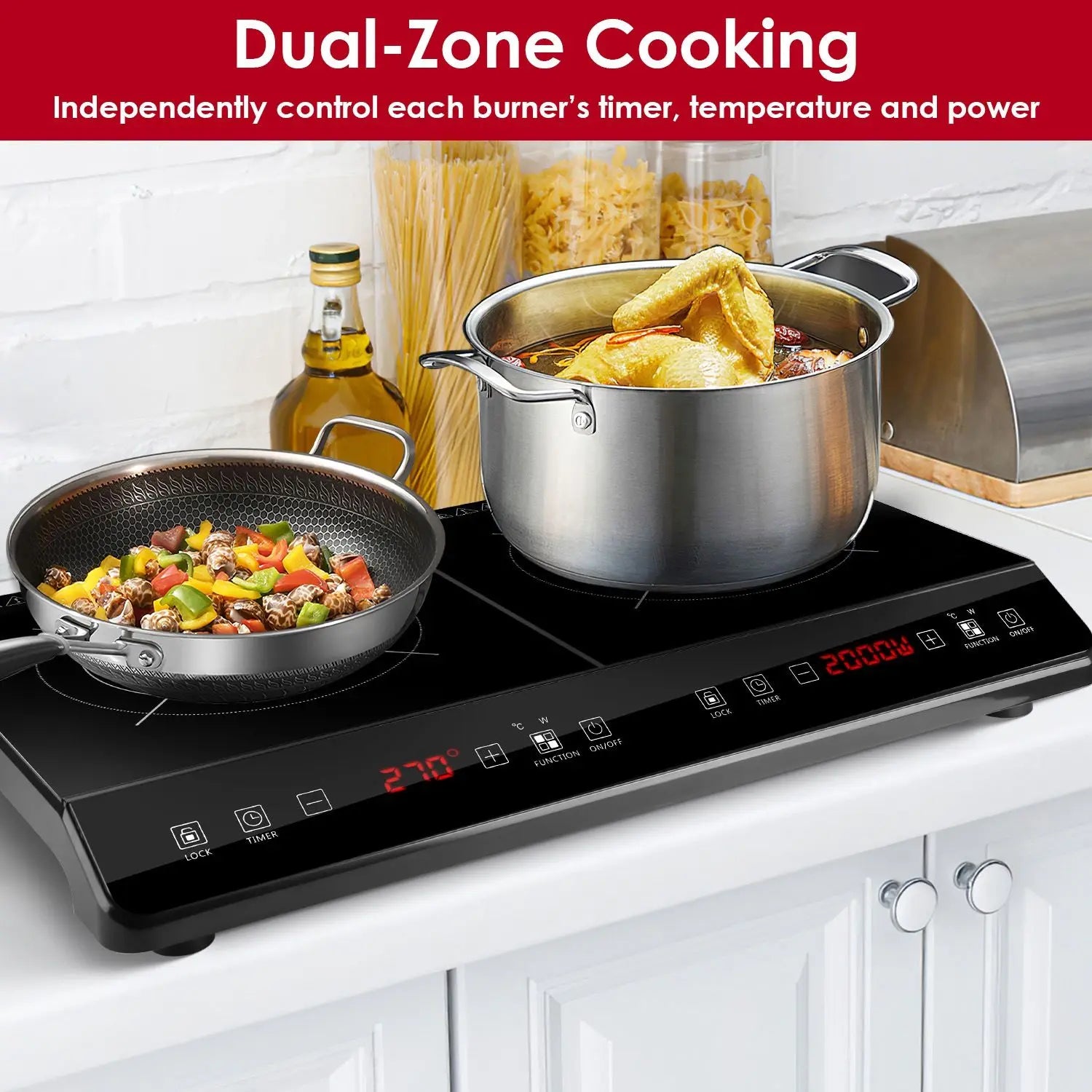 Powerful 4000W Dual Pot Induction Cooktop 110V Fast Heating