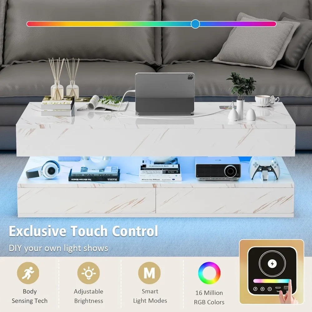 47.2 Inch Coffee Table With Storage Drawers And Wireless Charging