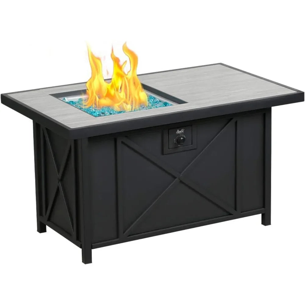 42 Inch Rectangular Propane Fire Pit Table With Glass Lid