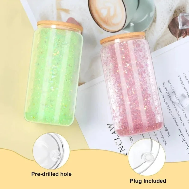 Discount Free Delivery   16 Oz Snow Globe Tumbler, 8 Pack Pre Drilled Sublimation Glass Cup For Glitter Snow Globe Diy, Double W