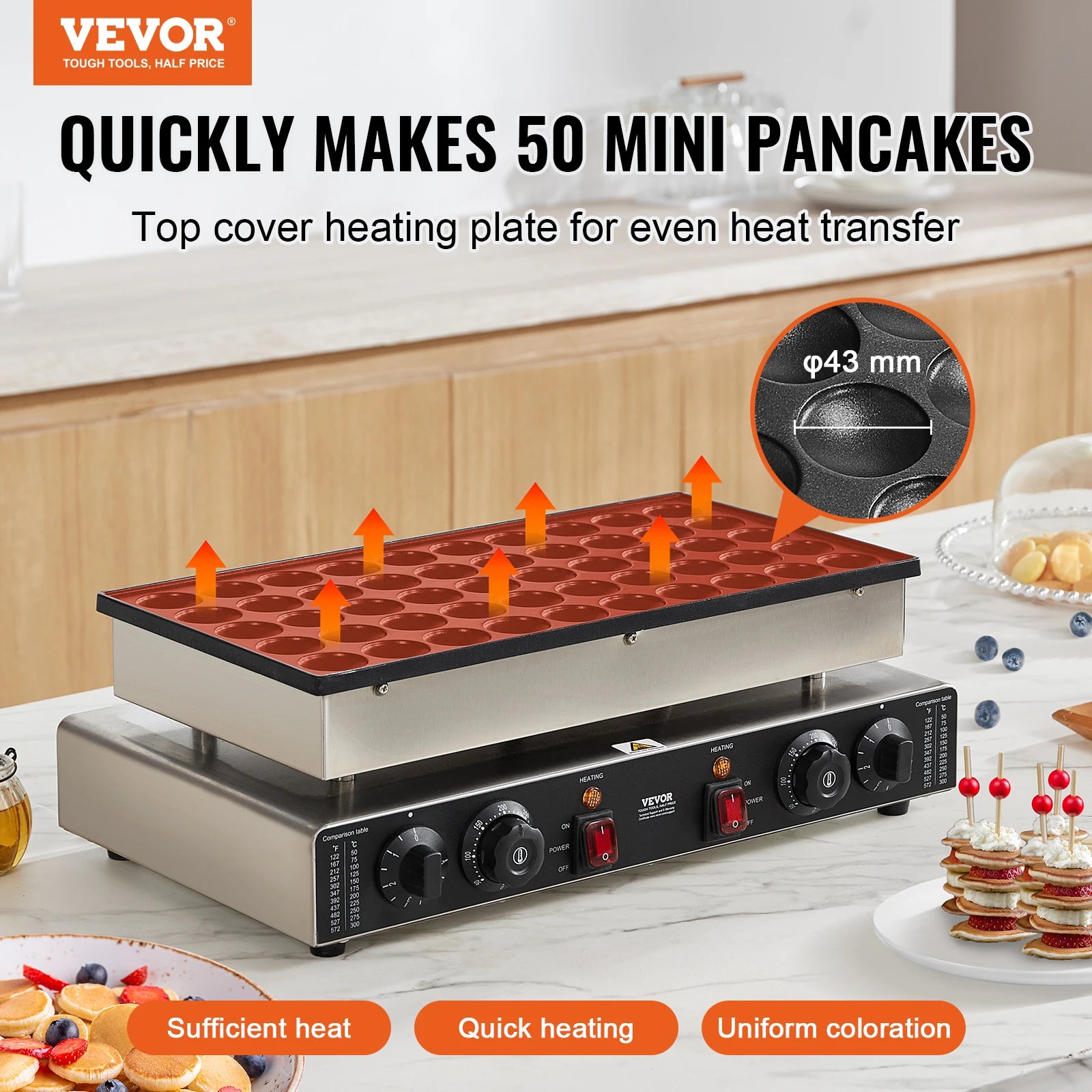 SucceBuy 50Pcs Mini Dutch Pancake Maker Dorayaki Baker Machine Commercial Non-stick Waffle Maker Dual Temp & Time Control