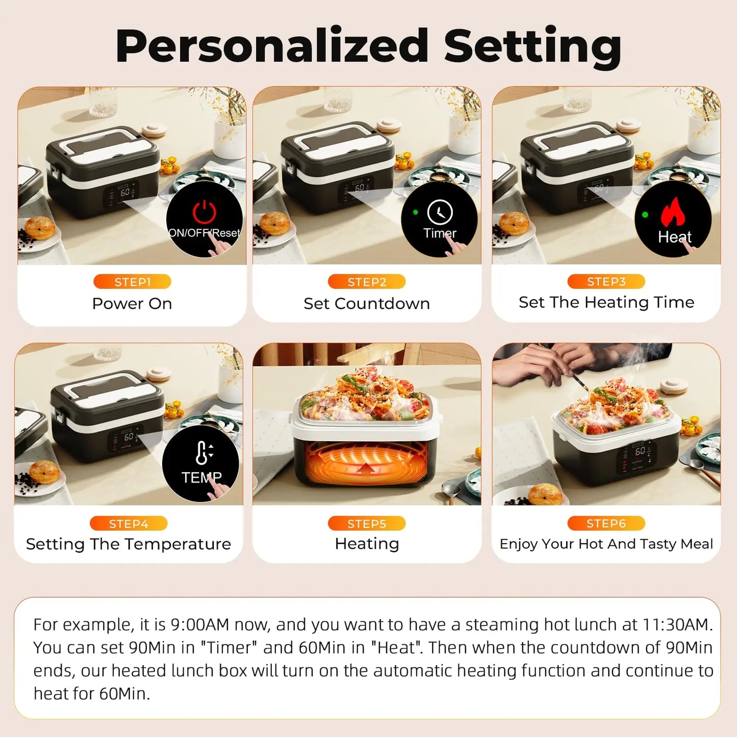 Wireless Insulated Lunch Box With 8000mAh Battery And 60W Heating
