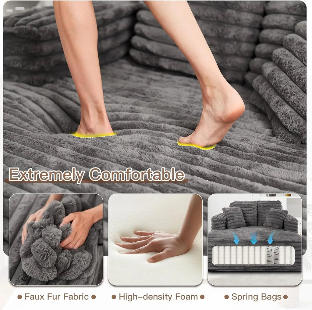 56 Inch Wide Indoor Chaise Lounge Chair Plush Fur Sofa