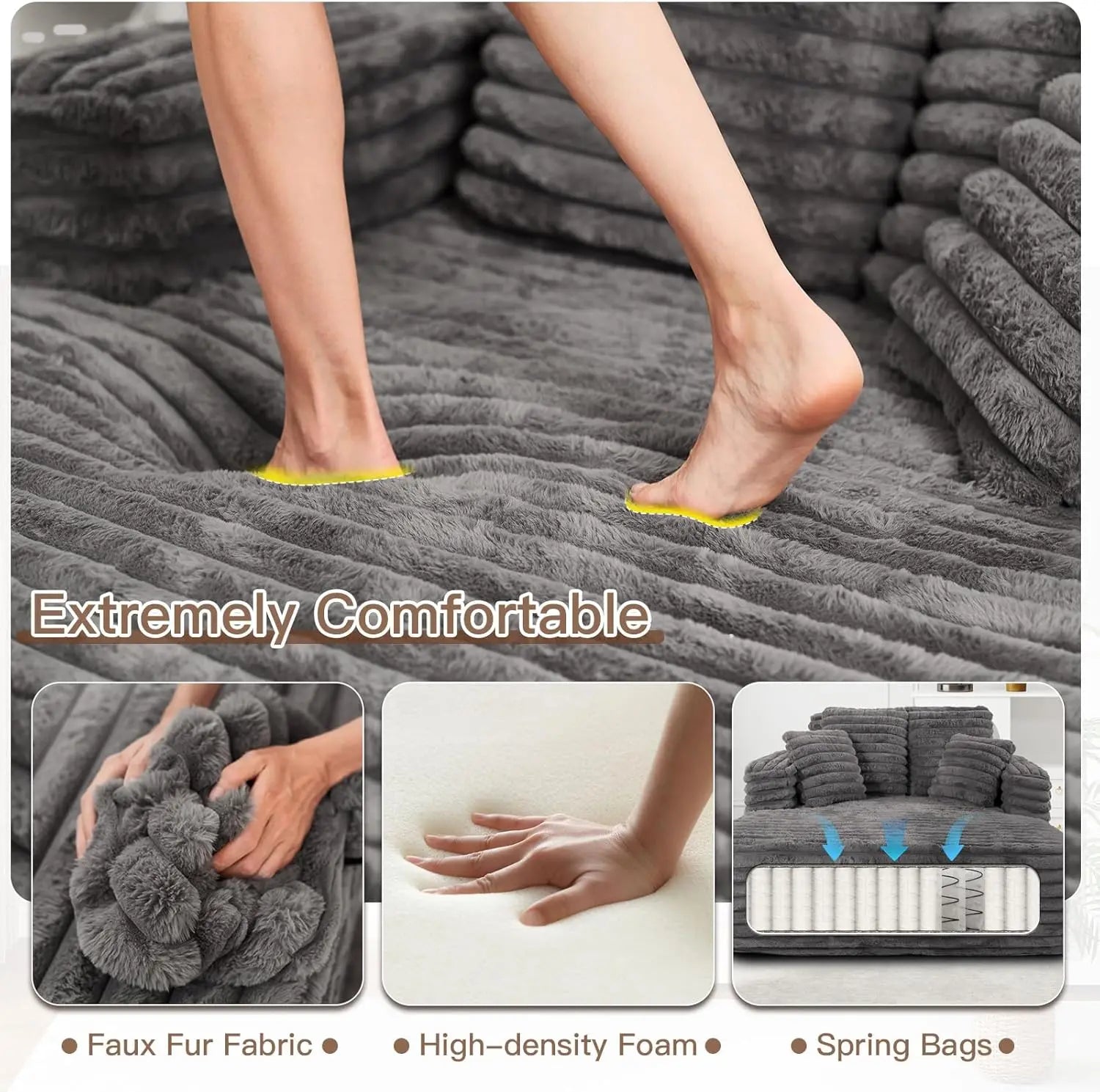 56 Inch Wide Indoor Chaise Lounge Chair Plush Fur Sofa