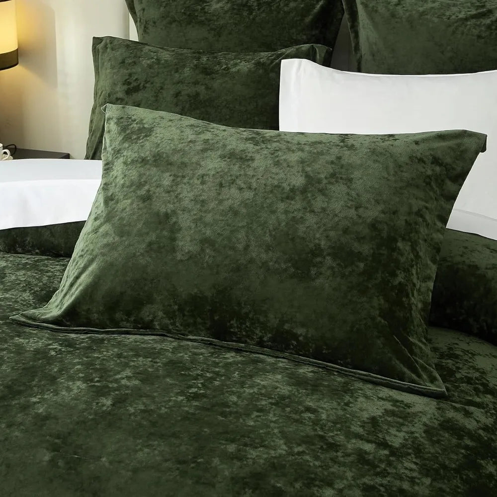 Crushed Velvet Comforter Set Queen Green Comforter Set 5pcs Ultra Soft Lightweight Breathable Bedding Set Luxury Cozy Fl