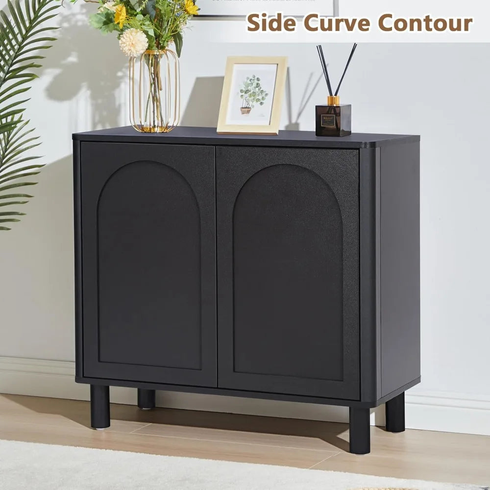 Contemporary Arched Door Sideboard Buffet, Solid Wood Leg Kitchen Storage Cabinet, Accent Console Table