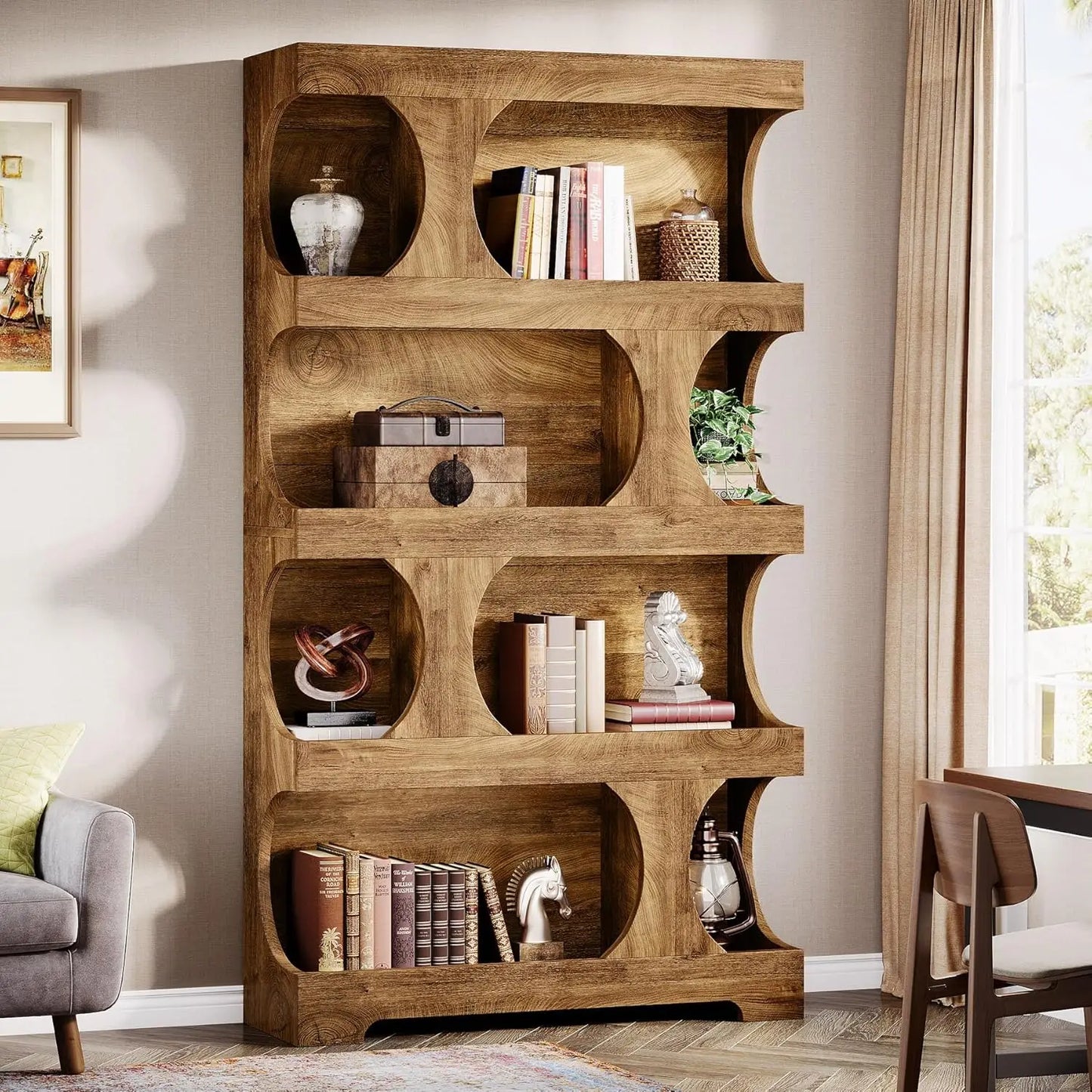 Modern Asymmetrical Freestanding Bookshelf for Living Room and Office