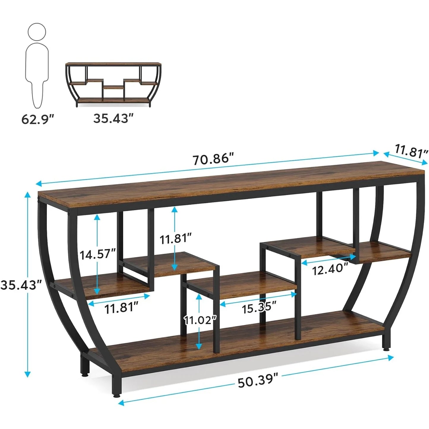 Sofa Console Table With Shelves And Storage For Living Room