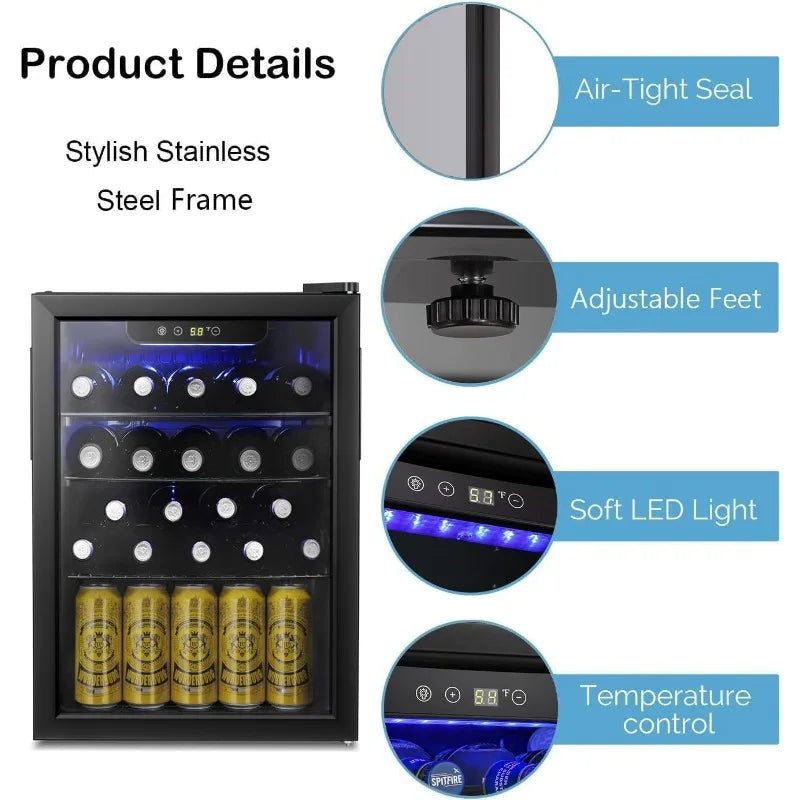 Antarctic Star 24 Bottle Wine Cooler/Cabinet Beverage Refrigerator Small Mini Wine Cellar Beer Soda Clear Glass Door Bar Fridge