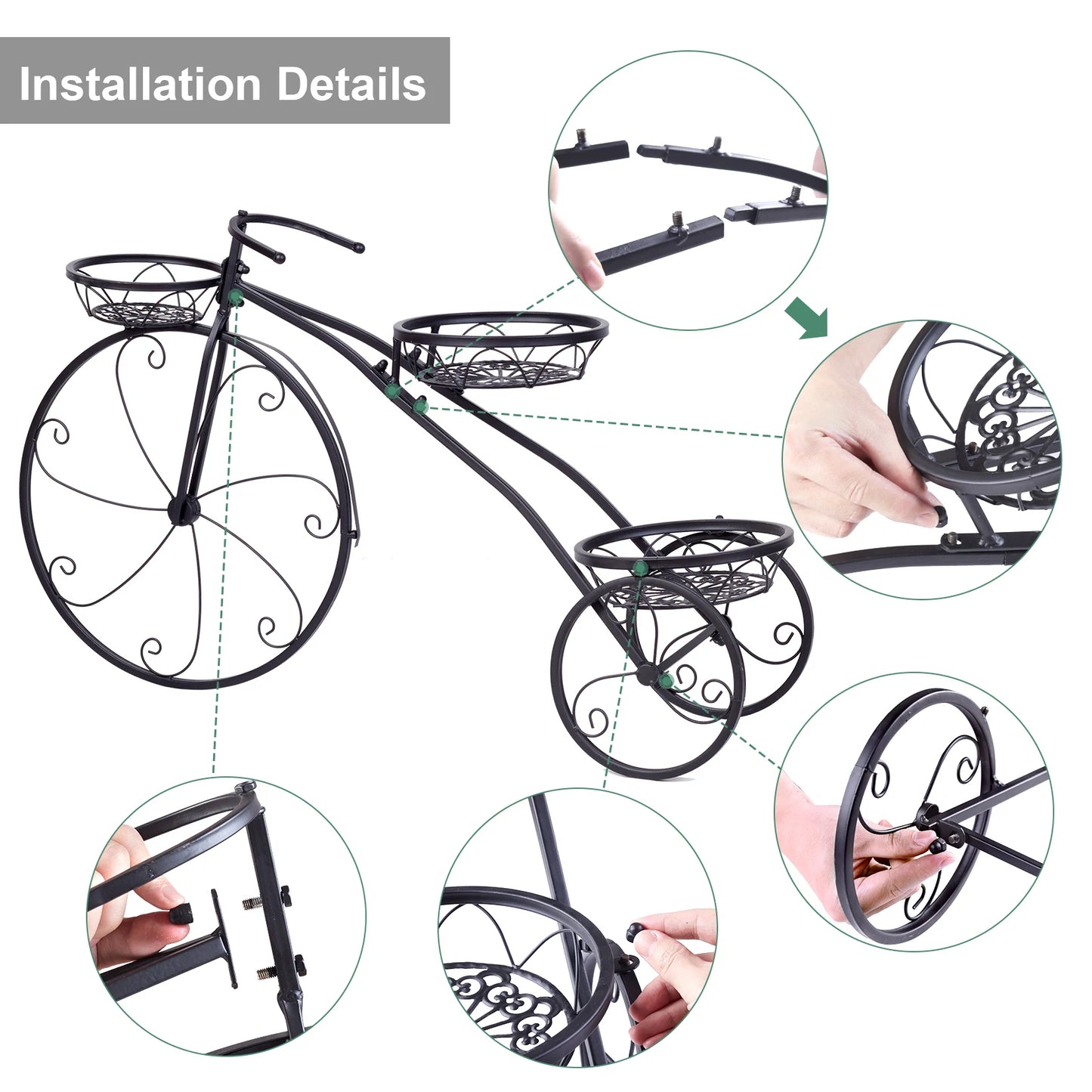 3 Tier Bicycle Plant Stand Metal Flower Pot Holder for Home Garden Patio