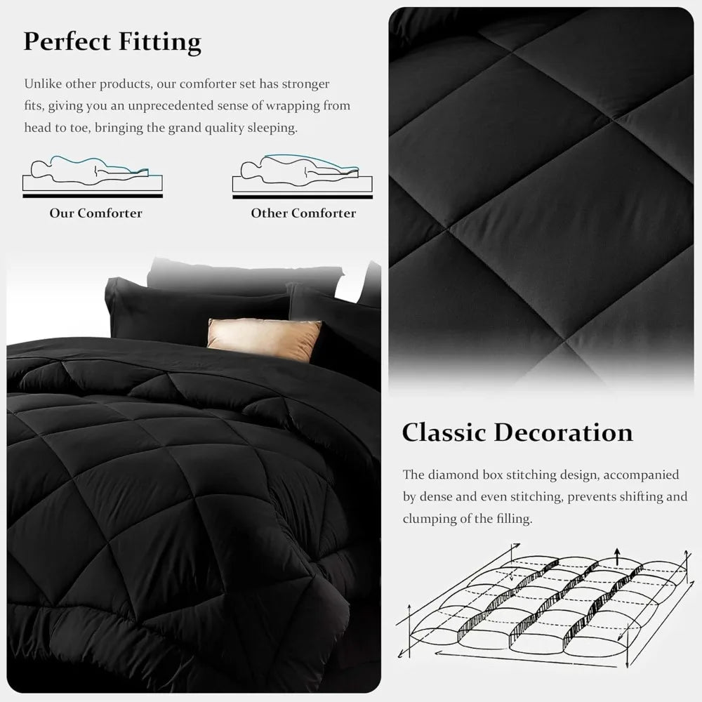 Black All Season King Size Comforter Set Bed In Bag