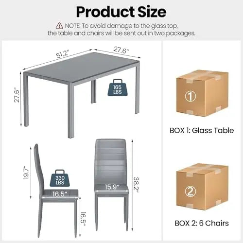 7 Piece Dining Set For Six With Glass Table Chairs
