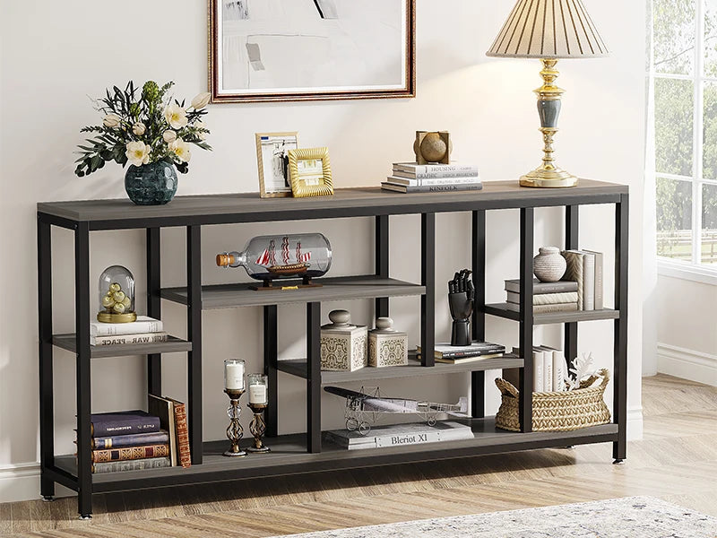 70.9 Inch Long Console Sofa Table 3 Tier Industrial Narrow Entryway Living Room