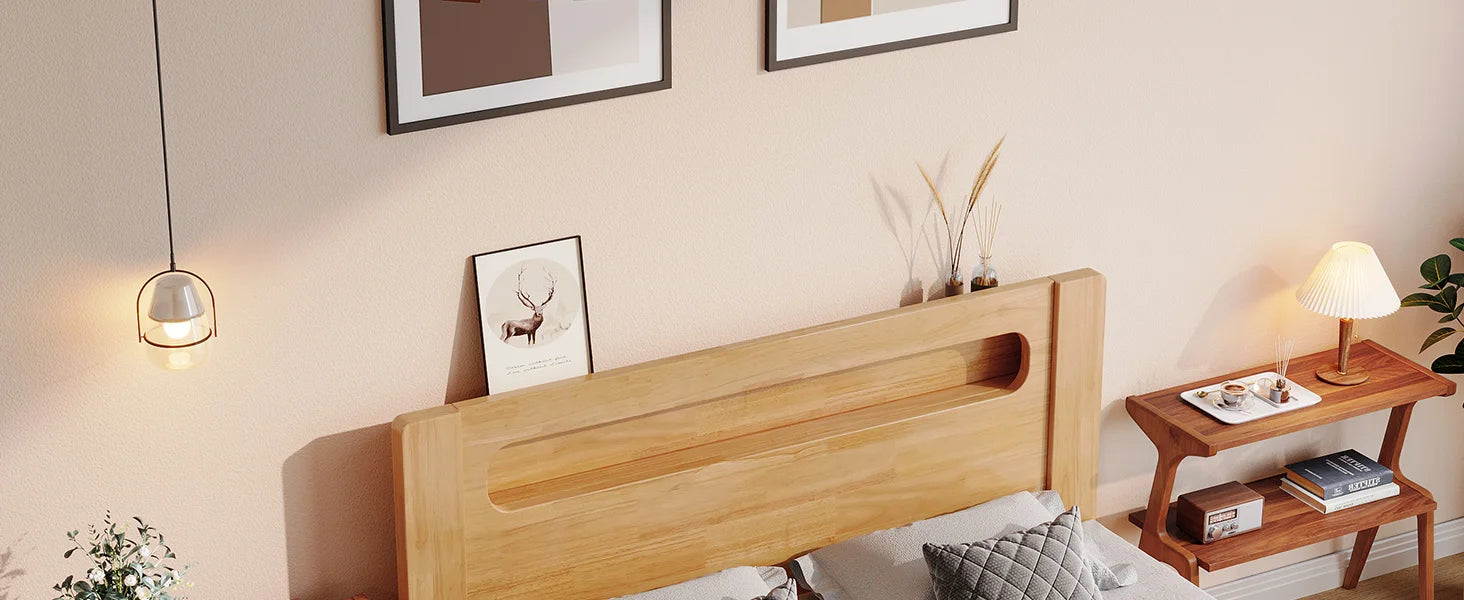 Solid Wood End Table Two Tier Storage Shelf Living Room