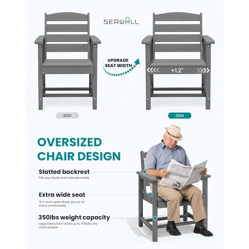 Outdoor HDPE Dining Table Set, 7-Piece Outdoor Dining Table Sets with Umbrella Hole Cut-Out Table and 6 Chairs, Gray Pati