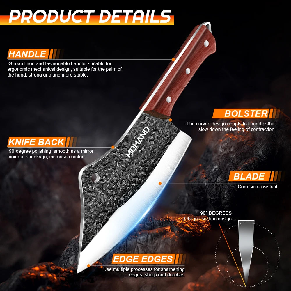 14 Piece Hand Forged Butcher Knife Set With Roll Bag