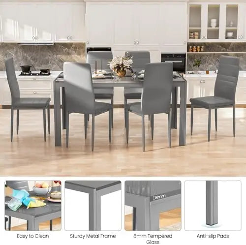 7 Piece Dining Set For Six With Glass Table Chairs