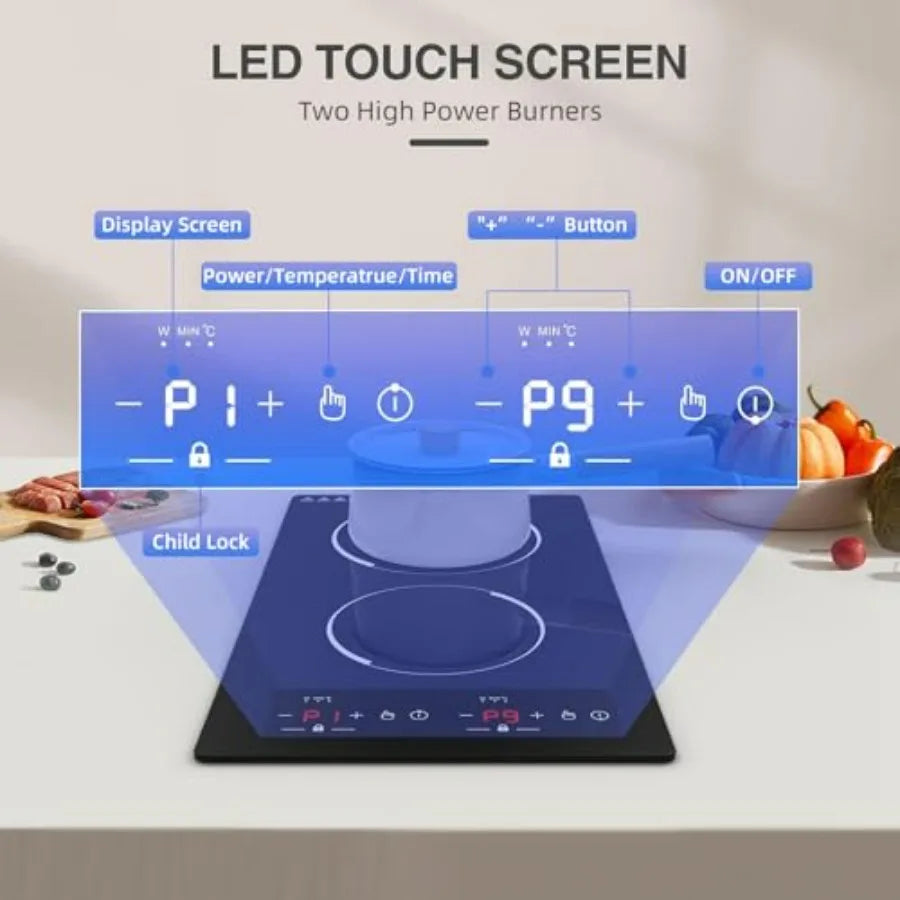 12 Inch Induction Cooktop Two Burner 110V Stainless Steel