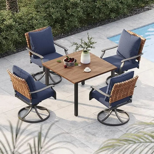 5 Piece Outdoor Dining Set Leather Look Wicker Chairs Table