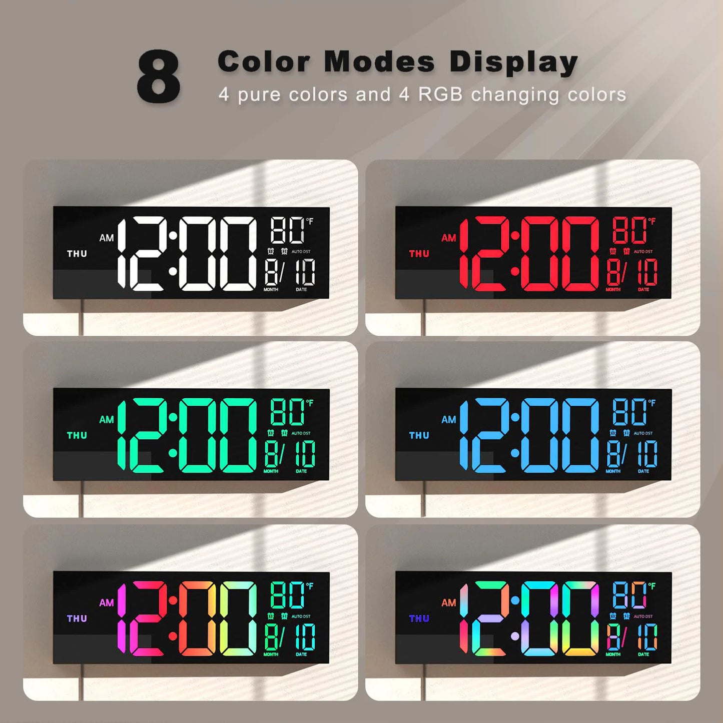 16 Inch Large Digital Wall Clock With Remote RGB LED Display Alarm Temperature For Living Room And Kitchen