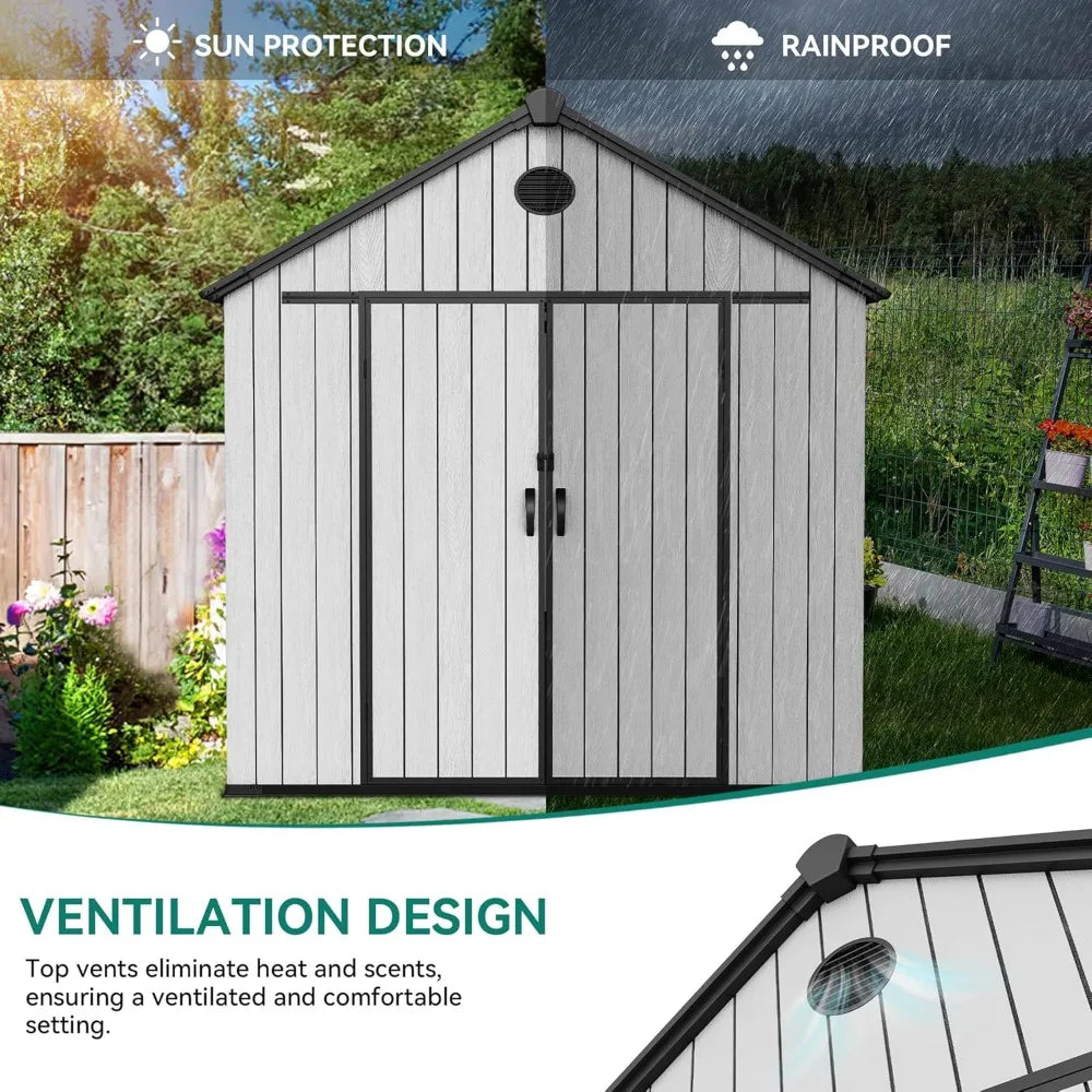 8x16 Ft Waterproof Outdoor Storage Shed With Floor Lockable Doors