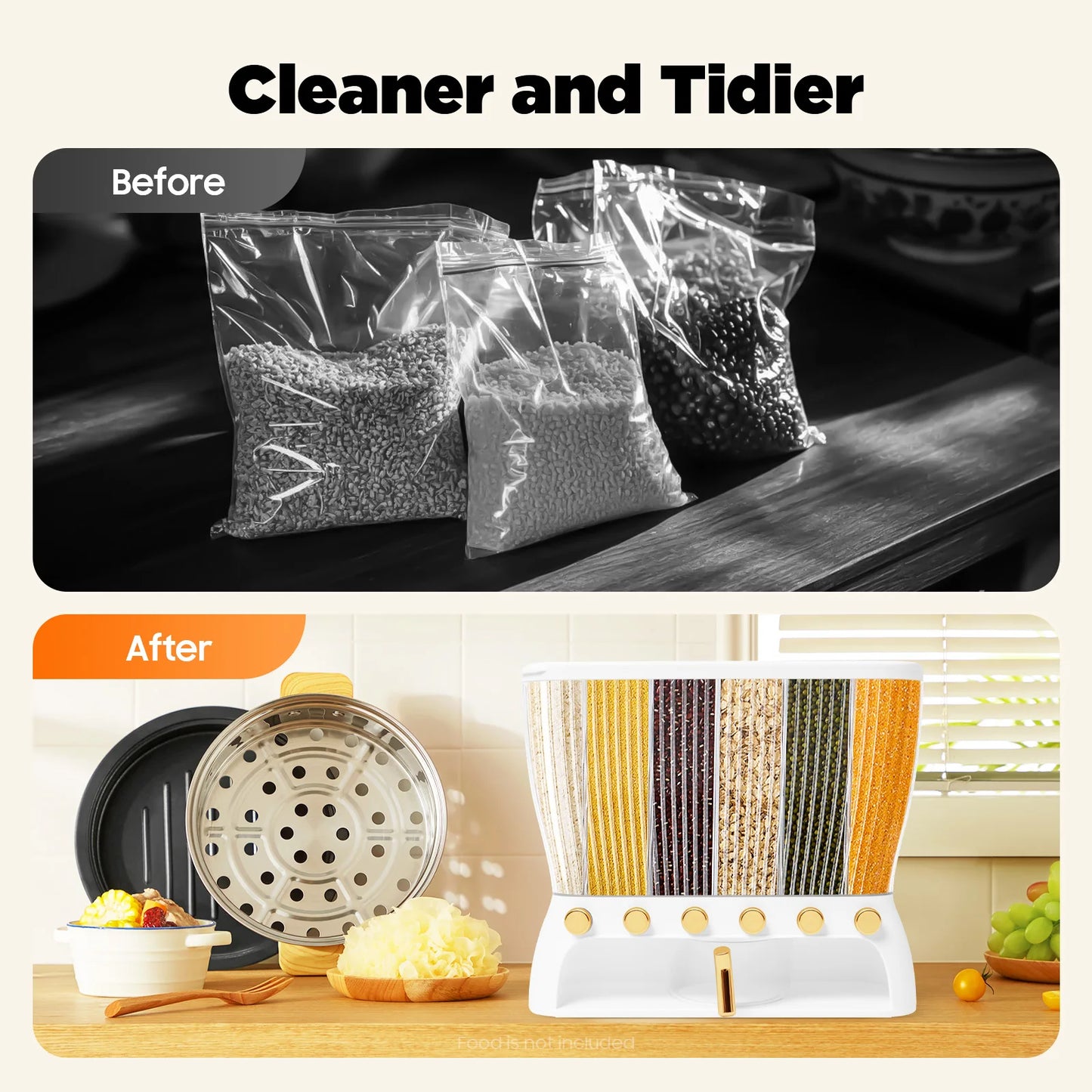 Six-grid Dry Food Dispenser Kitchen Storage Container Clear Dry Food 6 Grid Beans Rice Cereal dispenser Rice Tank Grain Box