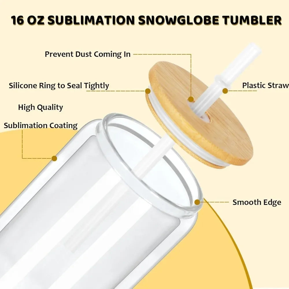 Discount Free Delivery   16 Oz Snow Globe Tumbler, 8 Pack Pre Drilled Sublimation Glass Cup For Glitter Snow Globe Diy, Double W