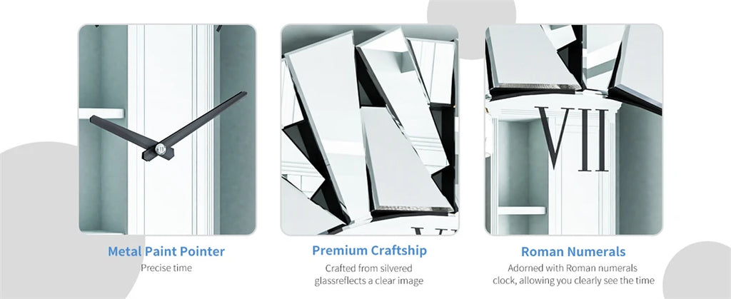 Large 3D Mirrored Sunburst Wall Clock With Roman Numerals Decor