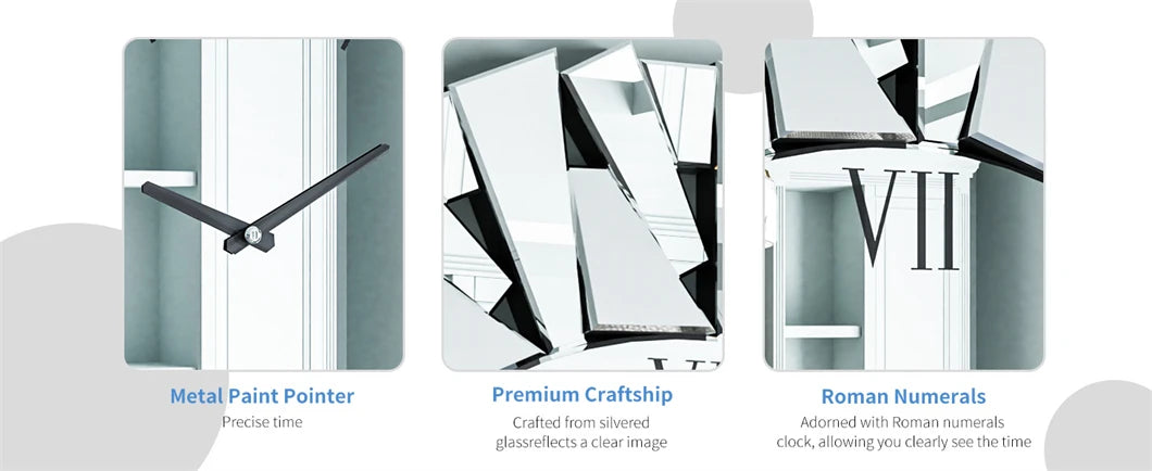 Large 3D Mirrored Sunburst Wall Clock With Roman Numerals Decor