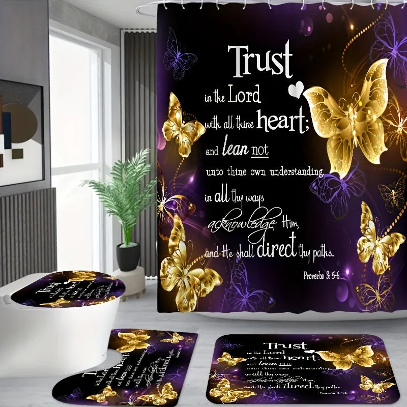 Inspirational Butterfly Bathroom Four Piece Set With Golden Butterflies