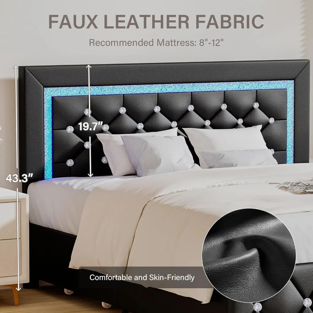 Luxurious King Size Bed Frame With LED Lighting And Storage