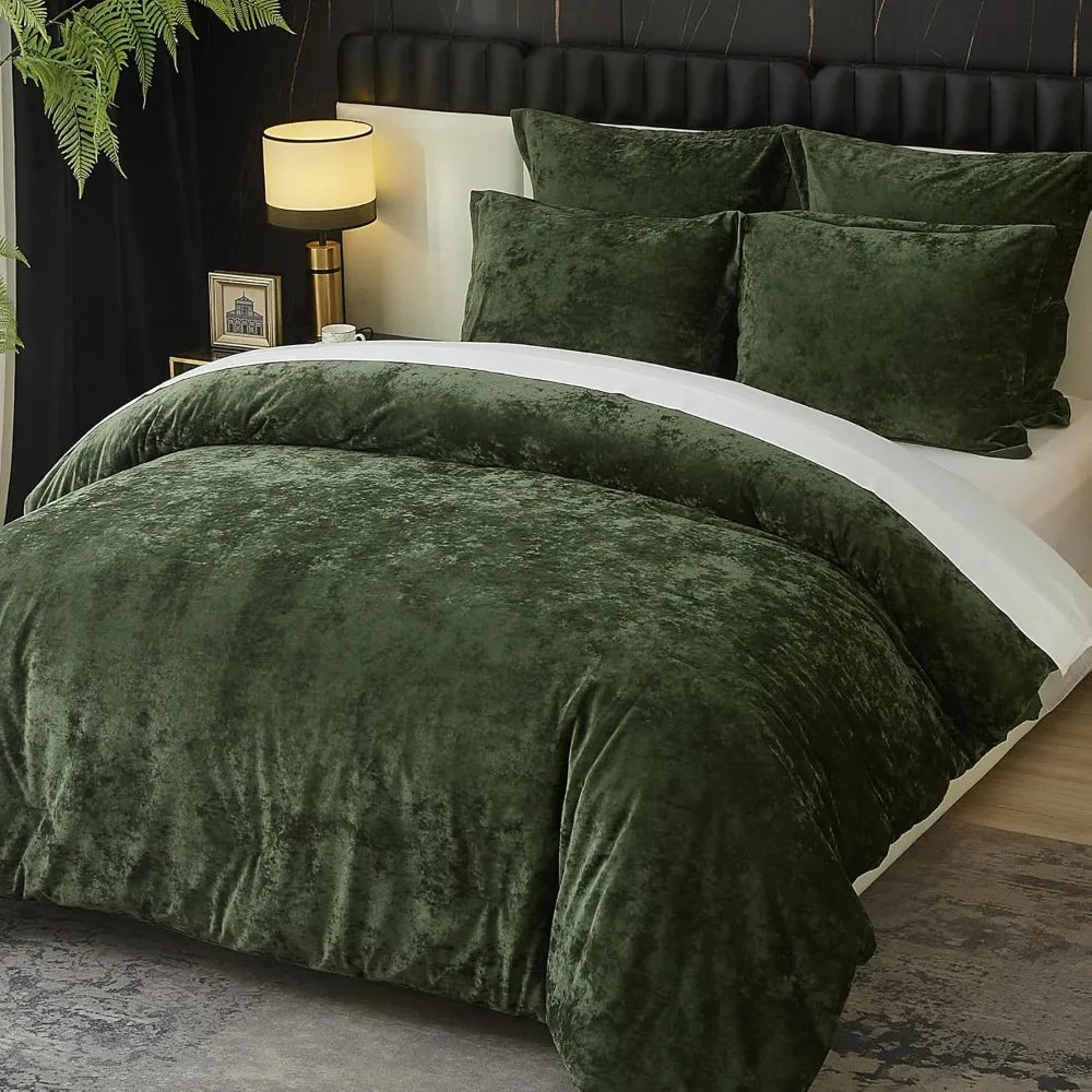 Crushed Velvet Comforter Set Queen Green Comforter Set 5pcs Ultra Soft Lightweight Breathable Bedding Set Luxury Cozy Fl