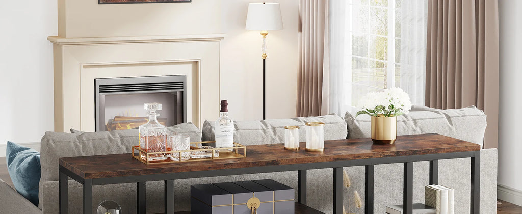 70.9 Inch Long Console Sofa Table 3 Tier Industrial Narrow Entryway Living Room