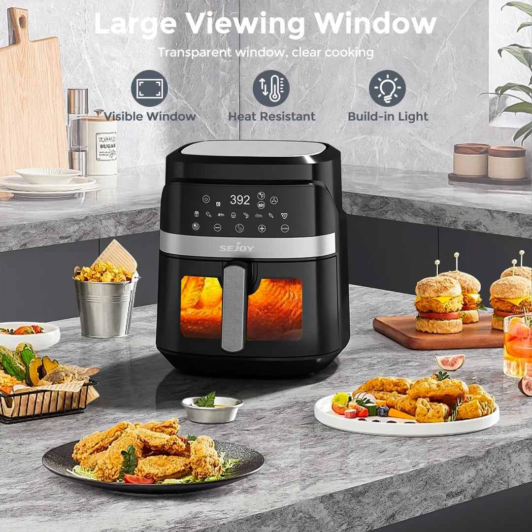 SEJOY 6 Quart Air Fryer Touch Control Toaster Oven Combo Digital Display with 8 Cooking Presets Oilless Cooker,Visible Window