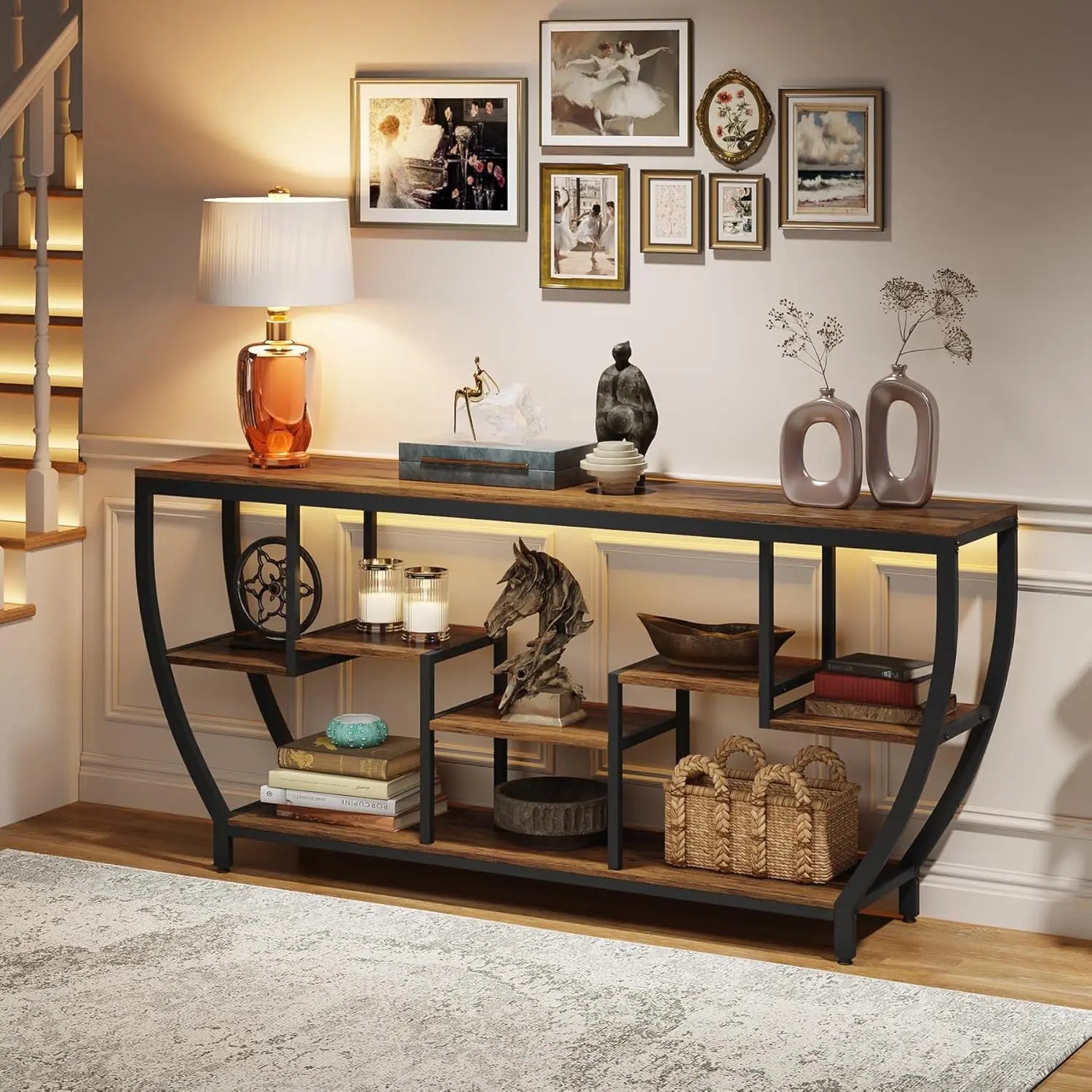 Sofa Console Table With Shelves And Storage For Living Room