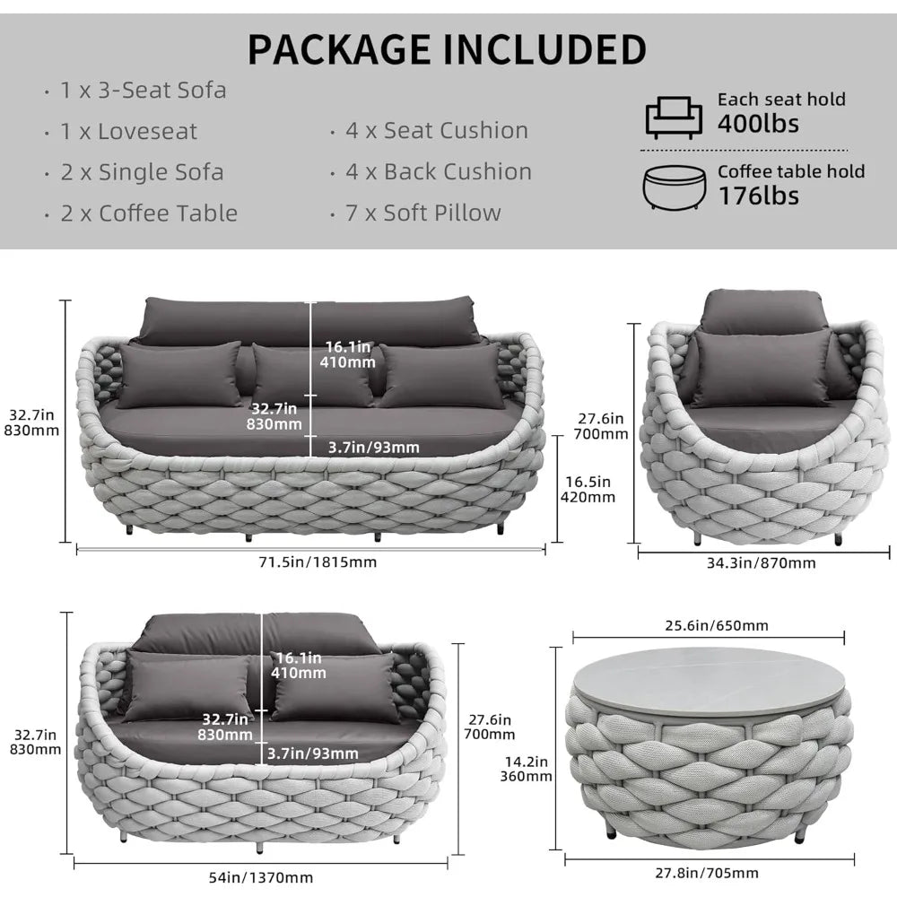 Outdoor Patio Furniture Set 6 Pieces Aluminum Sectional Sofa, Metal Patio Conversation Set with Threeseat, Loveseat & Armchair,