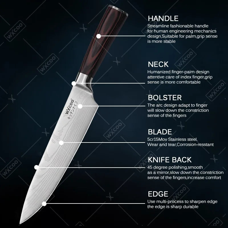 Three Piece Stainless Steel Kitchen Knife Multipurpose Cleaver Boning Knife