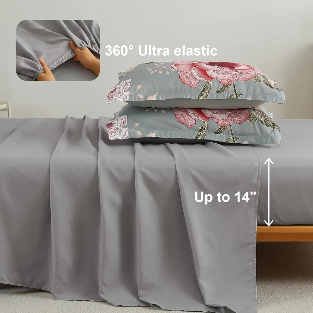 Floral Comforter Set Pink Gray King Size Bed In Bag