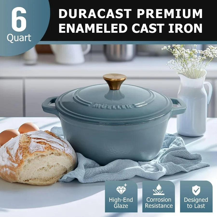 MELLERHOME 6 Quart Enameled Cast Iron Pot Dutch Oven HeavyDuty OvenSafe up to 500 F Across All Cooktops Bread Pan with Lid Knob
