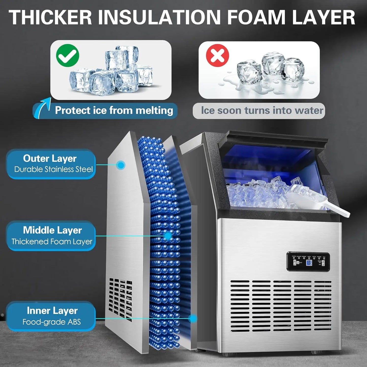 Zomagas 110LBS 24H Stainless Ice Maker With Dual Water Inlets