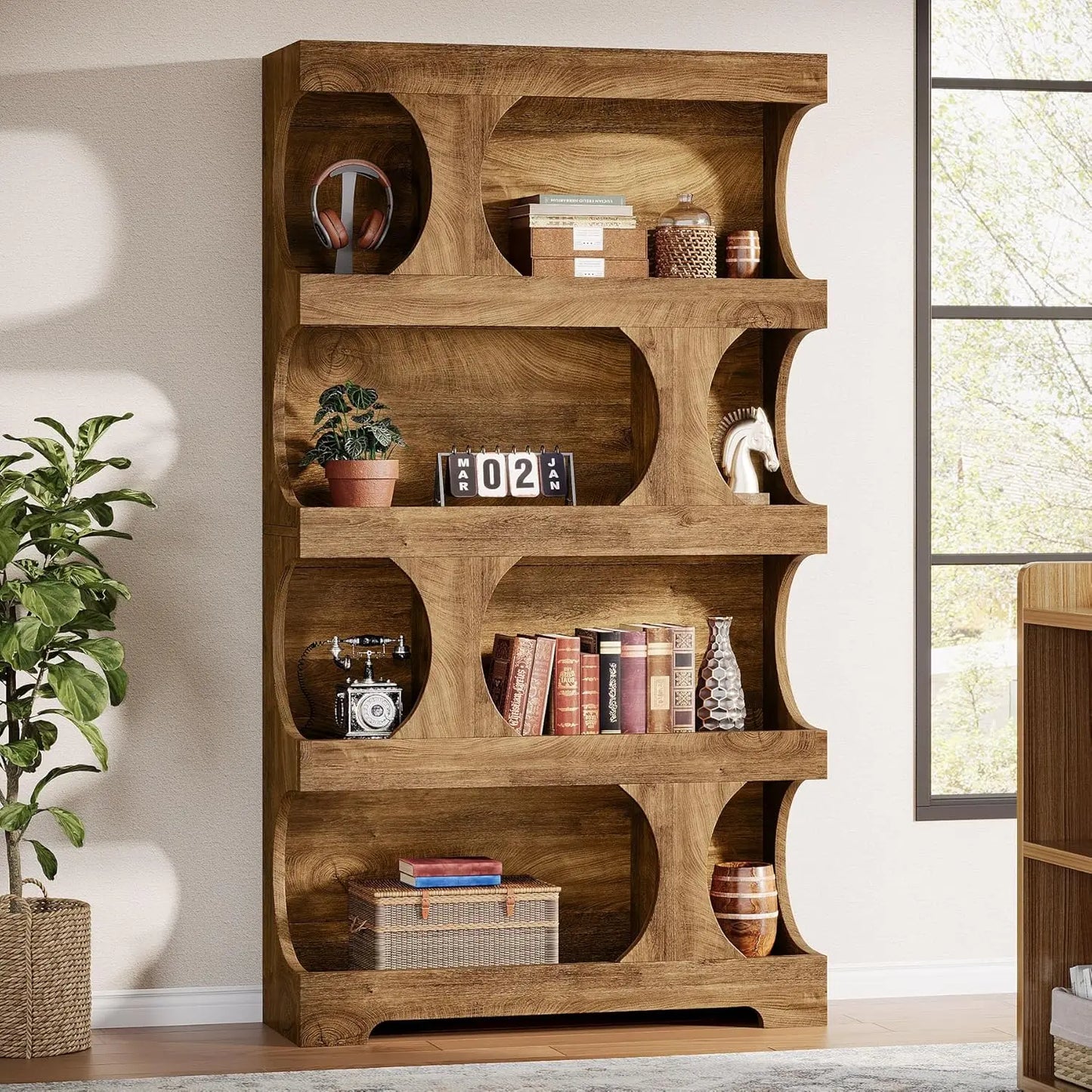Modern Asymmetrical Freestanding Bookshelf for Living Room and Home Office