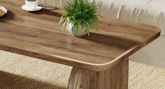 Rectangular Wood Coffee Table Farmhouse Low Profile Sturdy Base