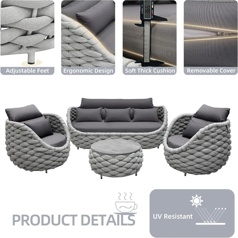 Outdoor Patio Furniture Set 6 Pieces Aluminum Sectional Sofa, Metal Patio Conversation Set with Threeseat, Loveseat & Armchair,