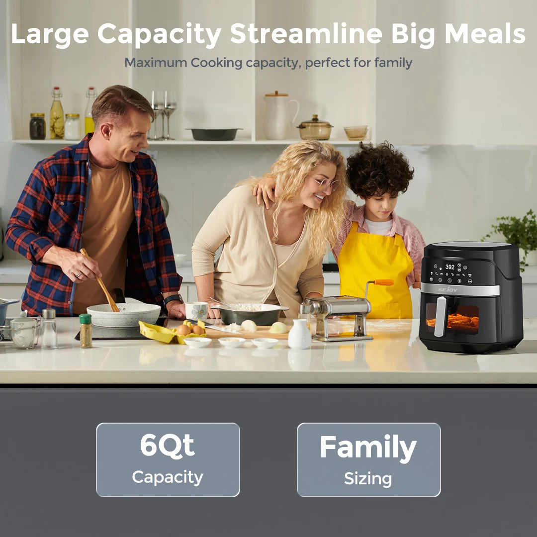 SEJOY 6 Quart Air Fryer Touch Control Toaster Oven Combo Digital Display with 8 Cooking Presets Oilless Cooker,Visible Window