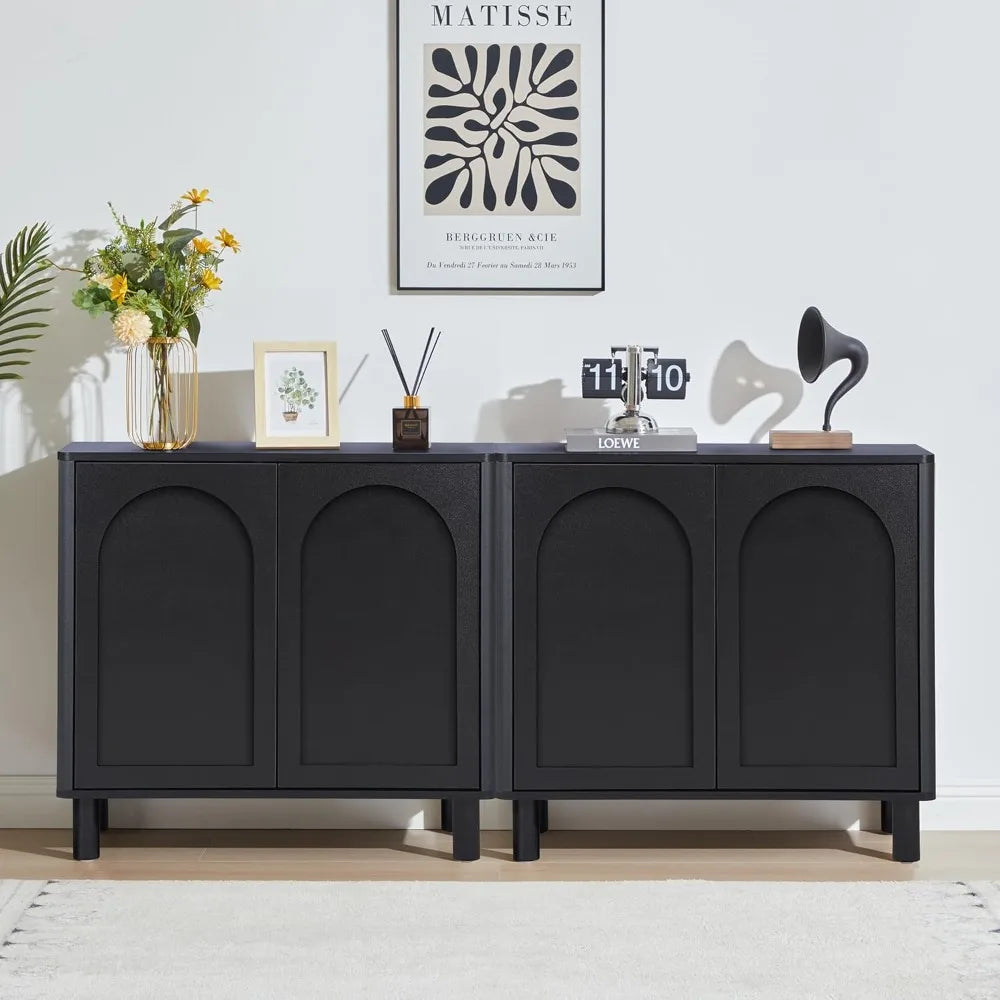 Contemporary Arched Door Sideboard Buffet, Solid Wood Leg Kitchen Storage Cabinet, Accent Console Table